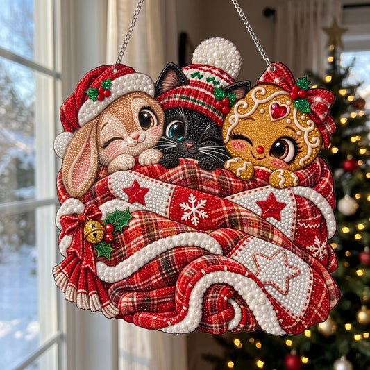 Cozy Christmas Friends Diamond Art Ornament Kit – Sparkling DIY Holiday Hanging Decor