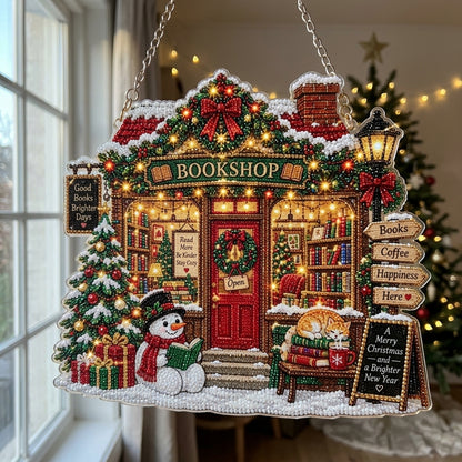 Bookstore Christmas Suncatcher Diamond Art Hanging Ornament Kit