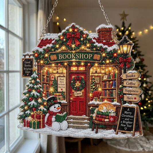 🔥Limited time 70% OFF🔥 Bookstore Christmas Suncatcher Diamond Art Hanging Ornament Kit