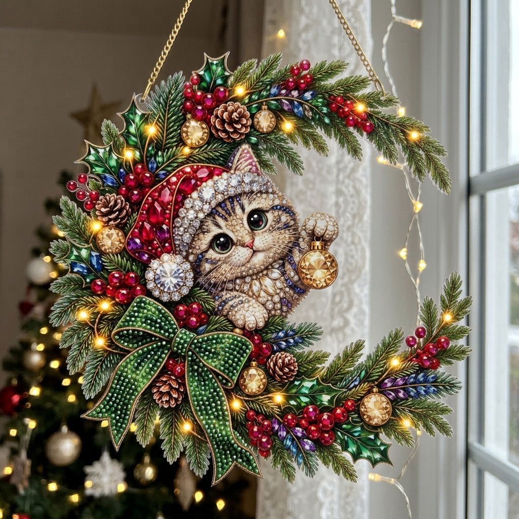 Cute Christmas Cat Diamond Art Hanging Ornament Kit