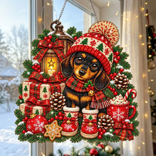 Holiday Dachshund Magic Diamond Art Hanging Ornament Kit