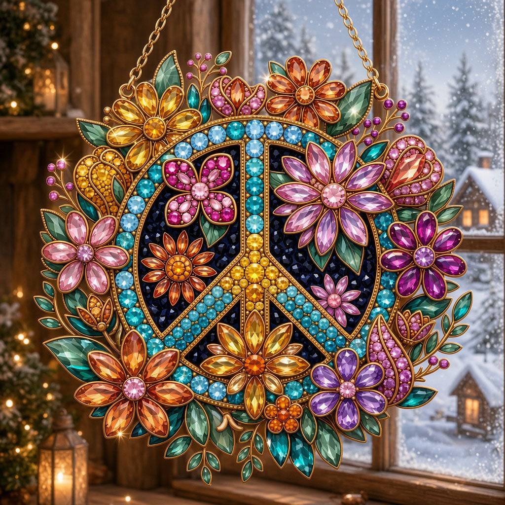 Boho Floral Peace Sign Diamond Art Hanging Ornament Kit