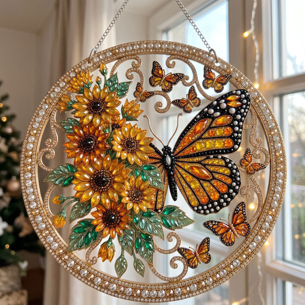 Monarch Butterflies & Sunflowers Diamond Art Hanging Ornament Kit