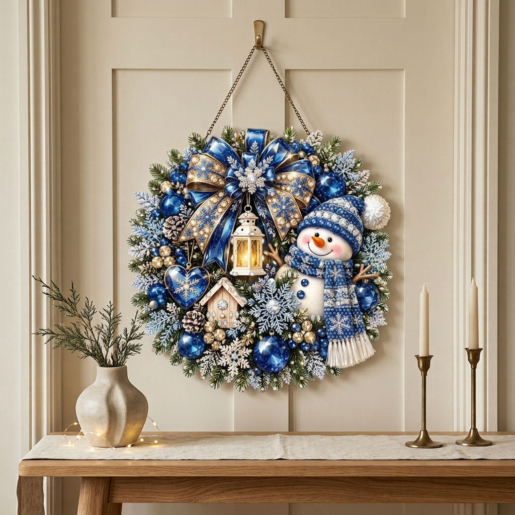 Snowy Blue Christmas Wreath Diamond Art Hanging Ornament Kit