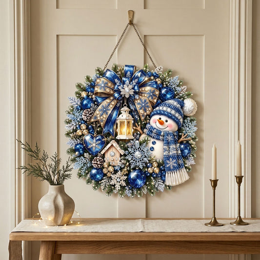 Snowy Blue Christmas Wreath Diamond Art Hanging Ornament Kit