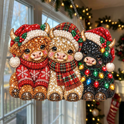Festive Highland Cow Diamond Art Hanging Ornament Kit