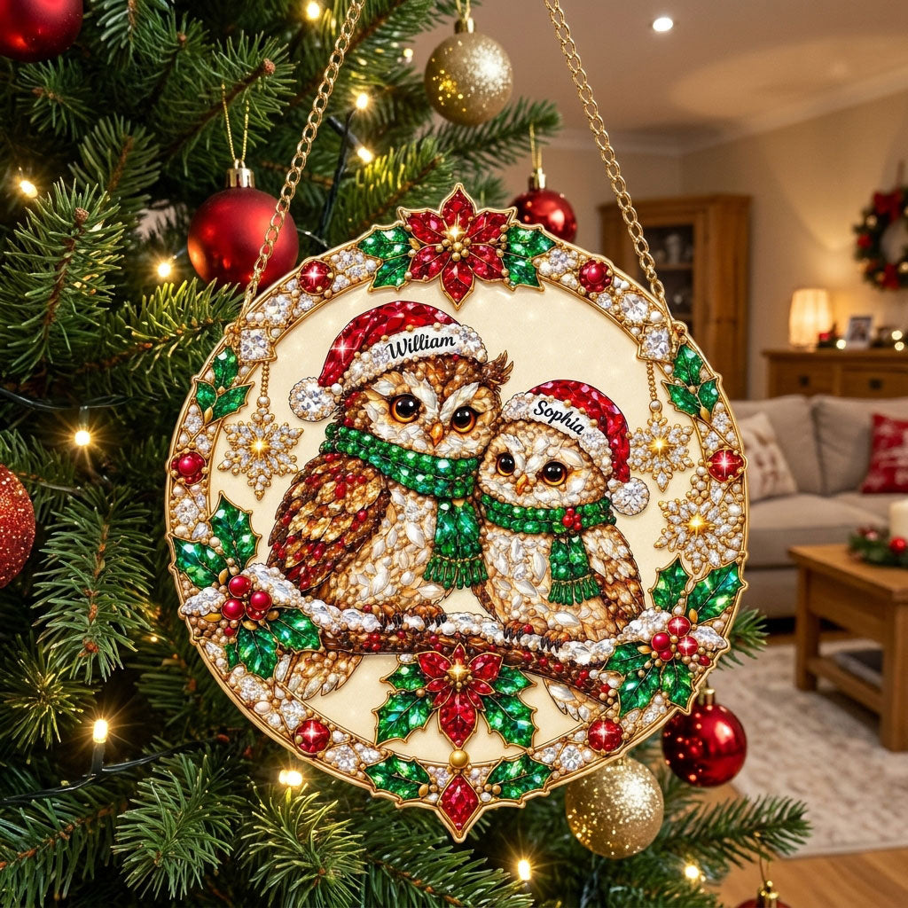 Personalized Christmas Owl Couple Diamond Art Hanging Ornament Kit