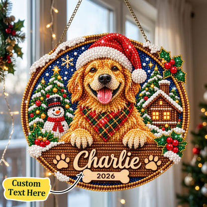 Personalized Golden Retriever Santa Diamond Art Hanging Ornament Kit