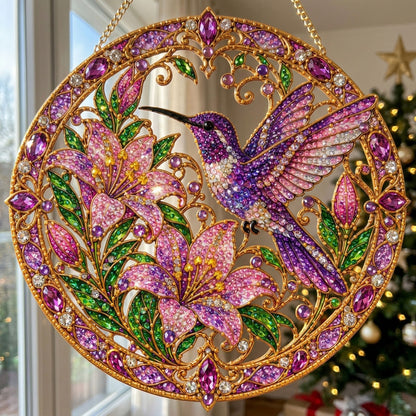 Purple Hummingbird Garden Diamond Art Hanging Ornament Kit