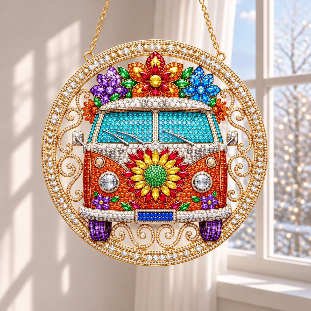 Hippie Flower Power Van Diamond Art Hanging Ornament Kit
