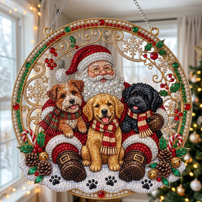 Santa & Puppies Christmas Diamond Art Hanging Ornament Kit