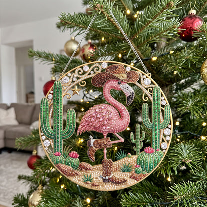 Western Cowgirl Flamingo Diamond Art Hanging Ornament Kit