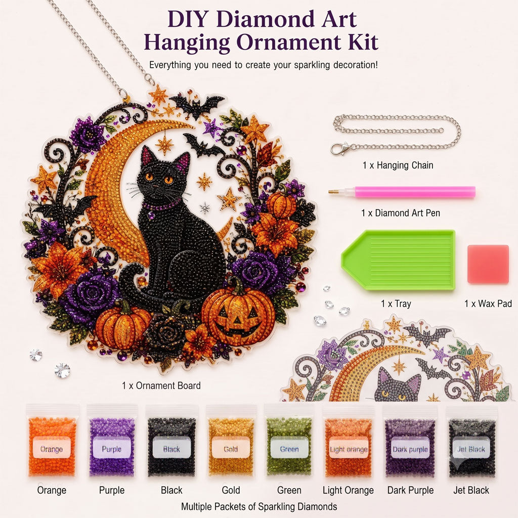 🔥Limited time 70% OFF - 🎃✨Halloween Diamond Art Hanging Ornament Kit - Sparkling DIY Window Ornament