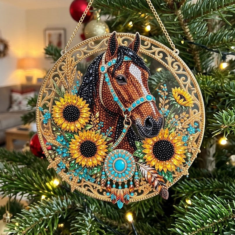 Boho Horse & Sunflower Diamond Art Ornament Kit – Sparkling DIY Western Window Decor