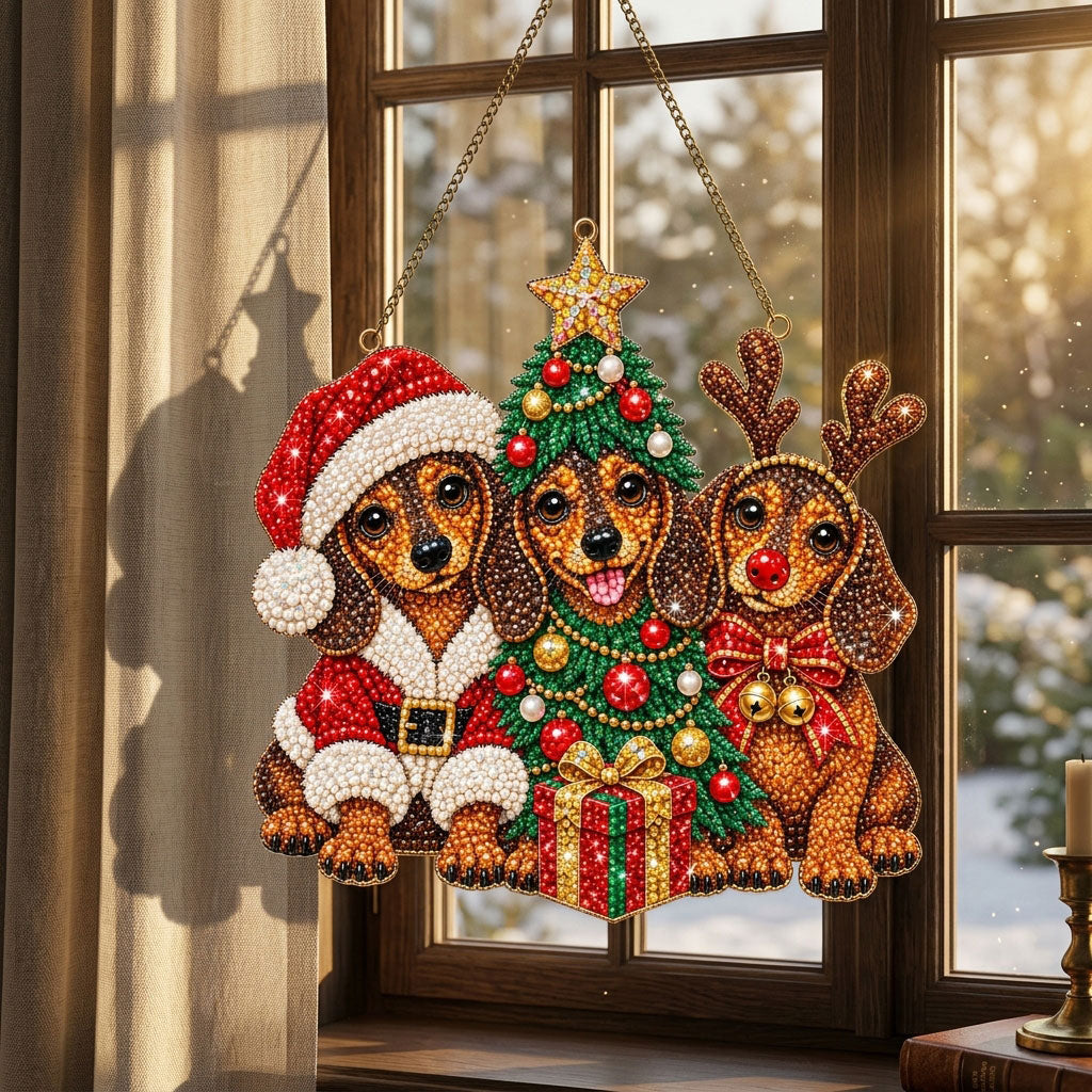 Dachshund Christmas Crew Diamond Art Hanging Ornament Kit