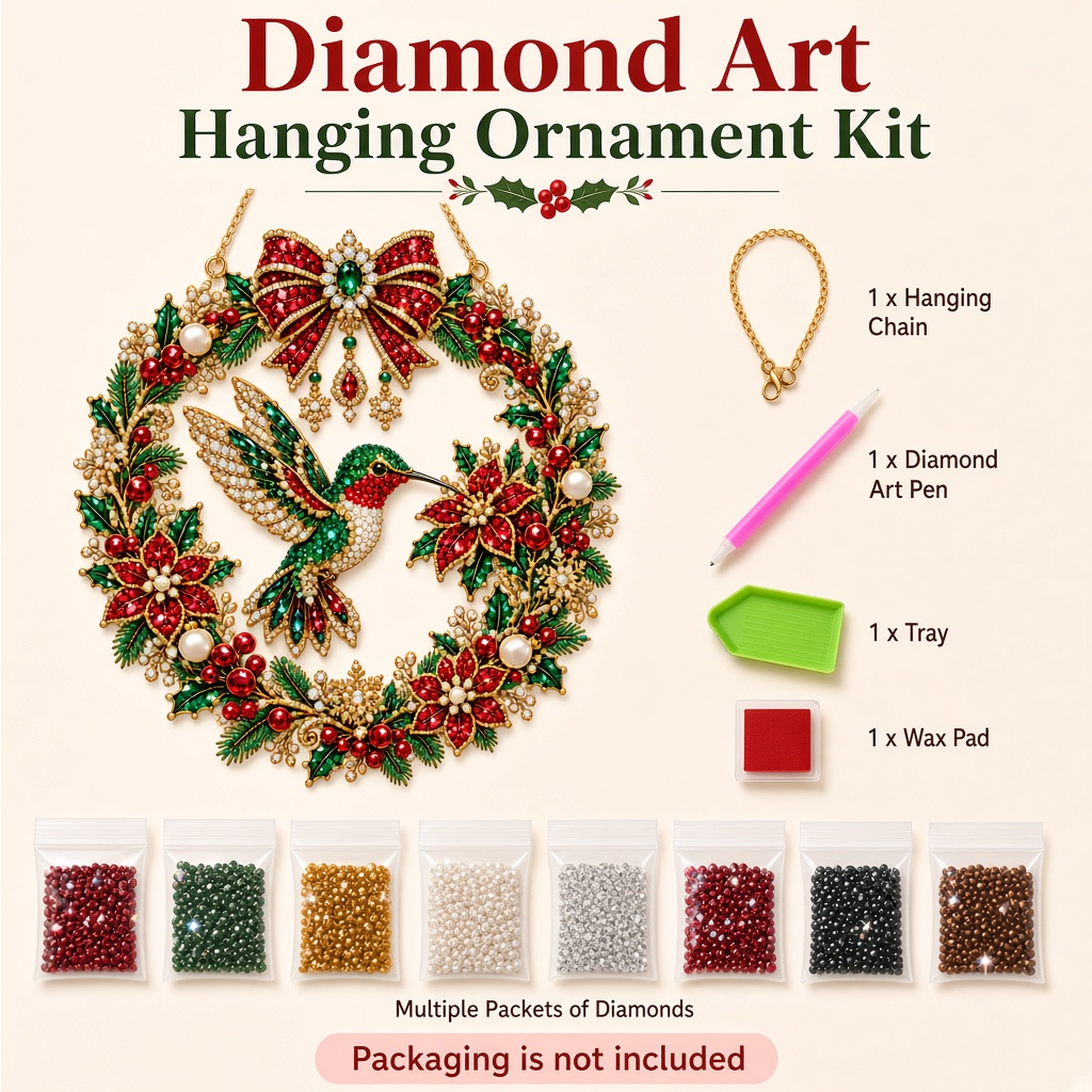 Christmas Hummingbird Wreath Diamond Art Hanging Ornament Kit