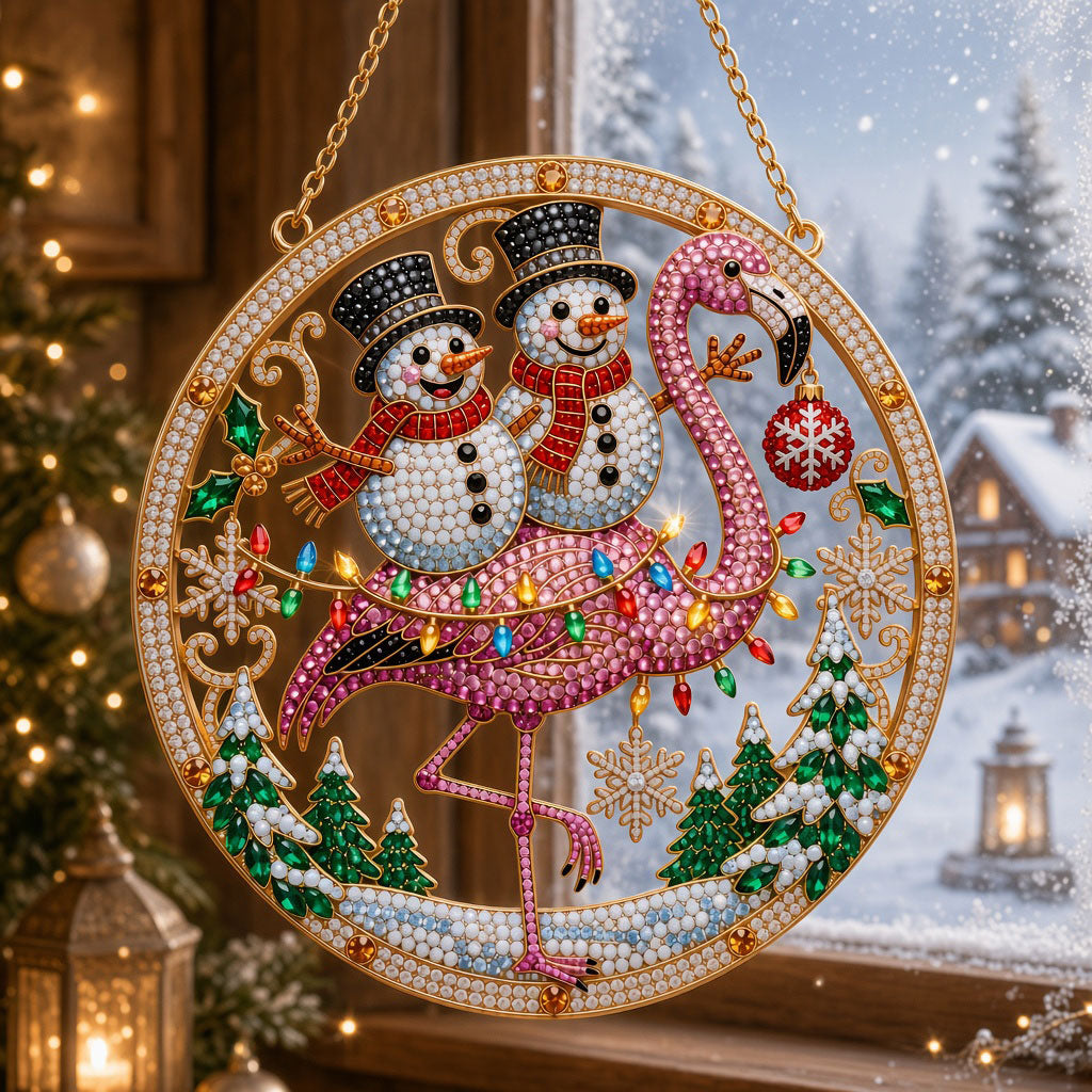 Christmas Flamingo & Snowmen Diamond Art Hanging Ornament Kit