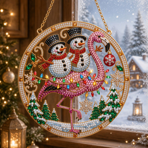 Christmas Flamingo & Snowmen Diamond Art Hanging Ornament Kit