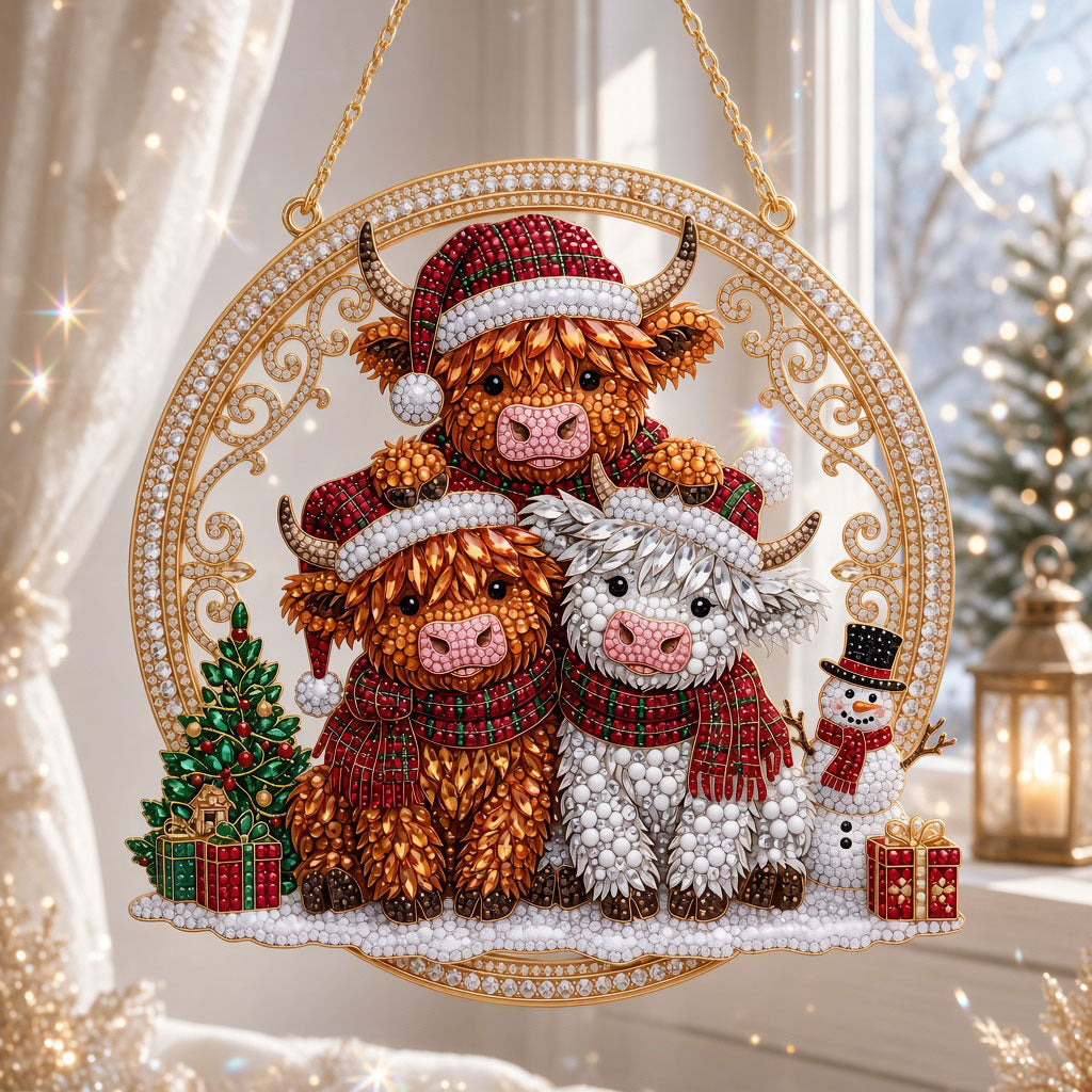 Christmas Highland Cow Family Diamond Art Hanging Ornament Kit