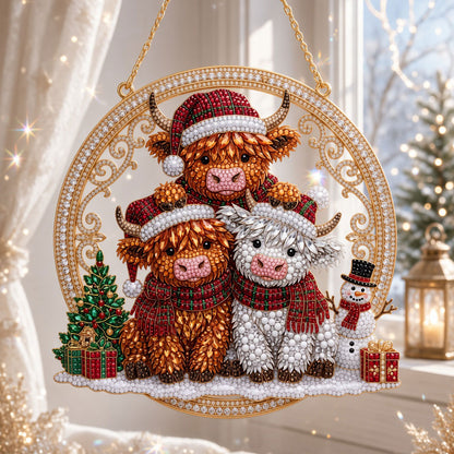 Christmas Highland Cow Family Diamond Art Hanging Ornament Kit