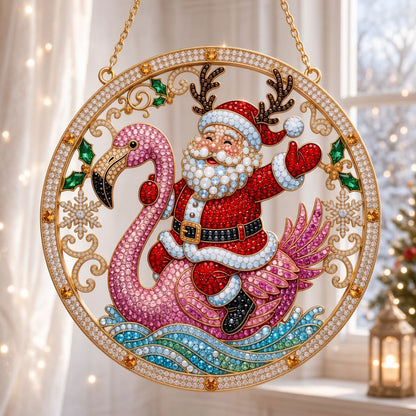 Santa Riding Flamingo Diamond Art Hanging Ornament Kit