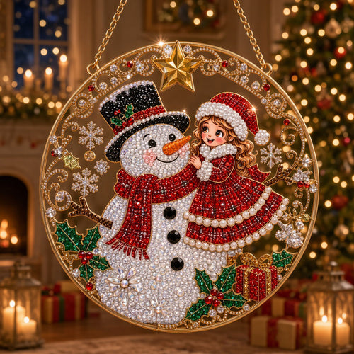 Christmas Girl & Snowman Diamond Art Hanging Ornament Kit