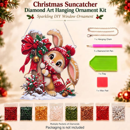 🐰🎄 Christmas Bunny Door Diamond Art Ornament Kit – Sparkling DIY Holiday Hanging Decor