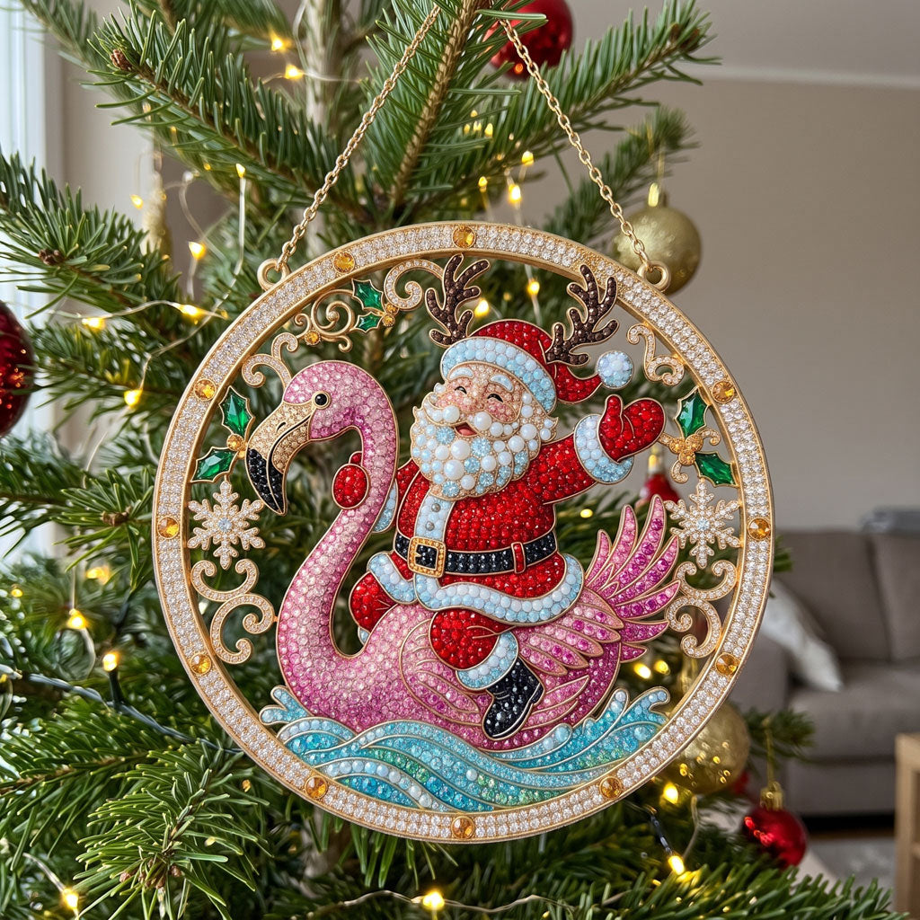 Santa Riding Flamingo Diamond Art Hanging Ornament Kit