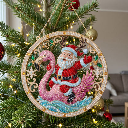 Santa Riding Flamingo Diamond Art Hanging Ornament Kit