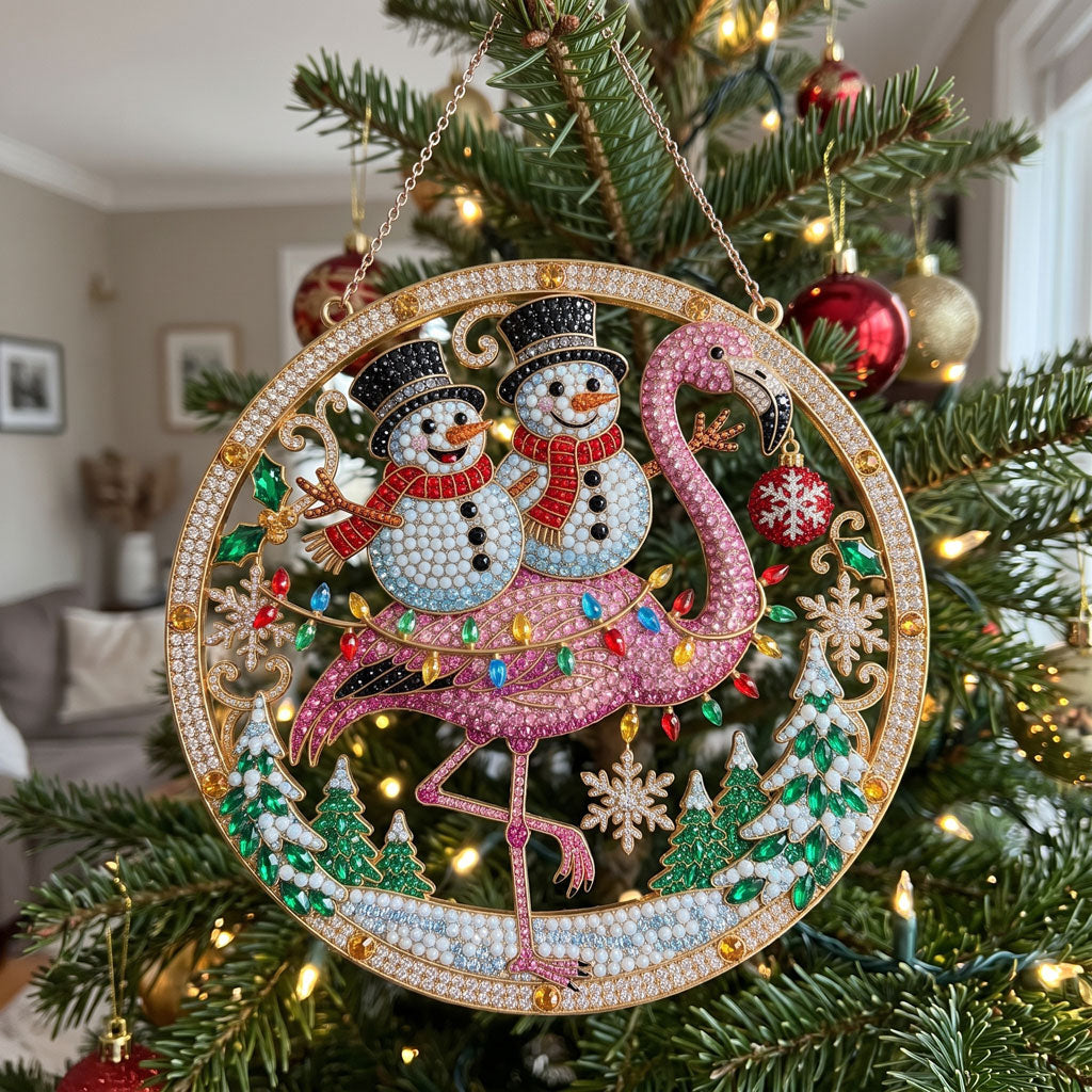Christmas Flamingo & Snowmen Diamond Art Hanging Ornament Kit