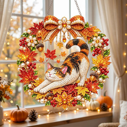 Playful Fall Cat Diamond Art Hanging Ornament Kit