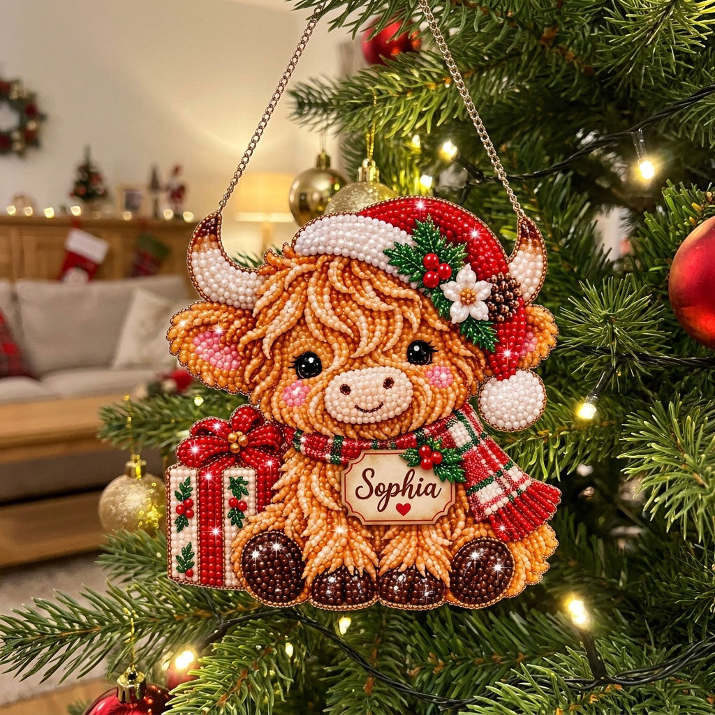 Personalized Cozy Highland Cow Diamond Art Hanging Ornament Kit