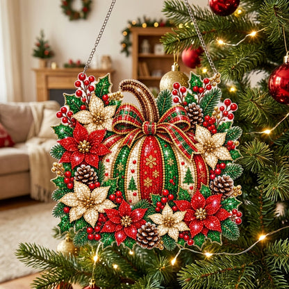 Holiday Poinsettia Pumpkin Diamond Art Hanging Ornament Kit