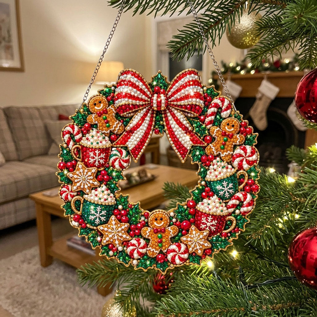 Gingerbread Christmas Wreath Diamond Art Hanging Ornament Kit