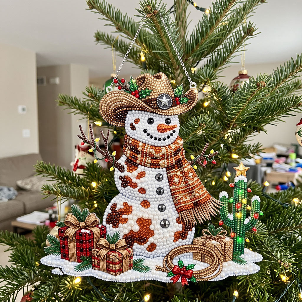Cowboy Snowman Diamond Art Ornament Kit – Sparkling DIY Western Christmas Decor