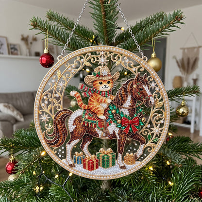 Christmas Cowboy Cat & Horse Diamond Art Ornament Kit – Sparkling DIY Western Hanging Decor