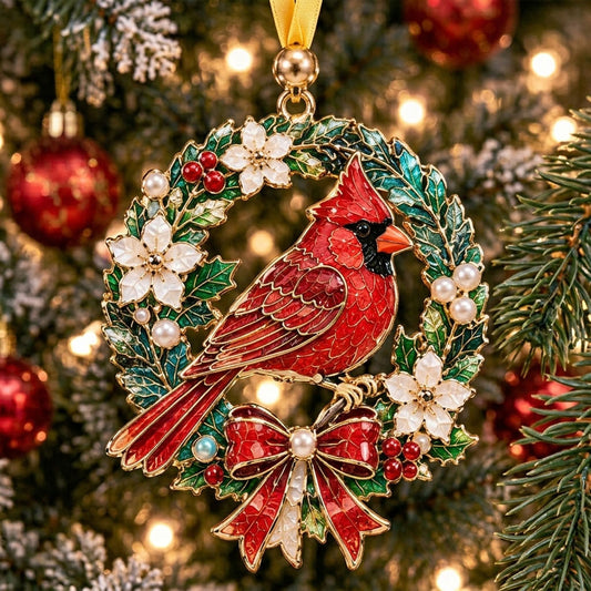 Cardinal Holly Wreath XR2210013CL Christmas Ornament