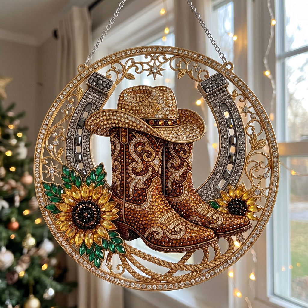 Western Cowboy Boots & Horseshoe Diamond Art Ornament Kit – Sparkling DIY Country Window Decor