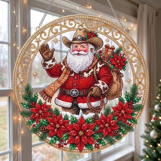 Western Cowboy Santa Christmas Wreath Diamond Art Hanging Ornament Kit