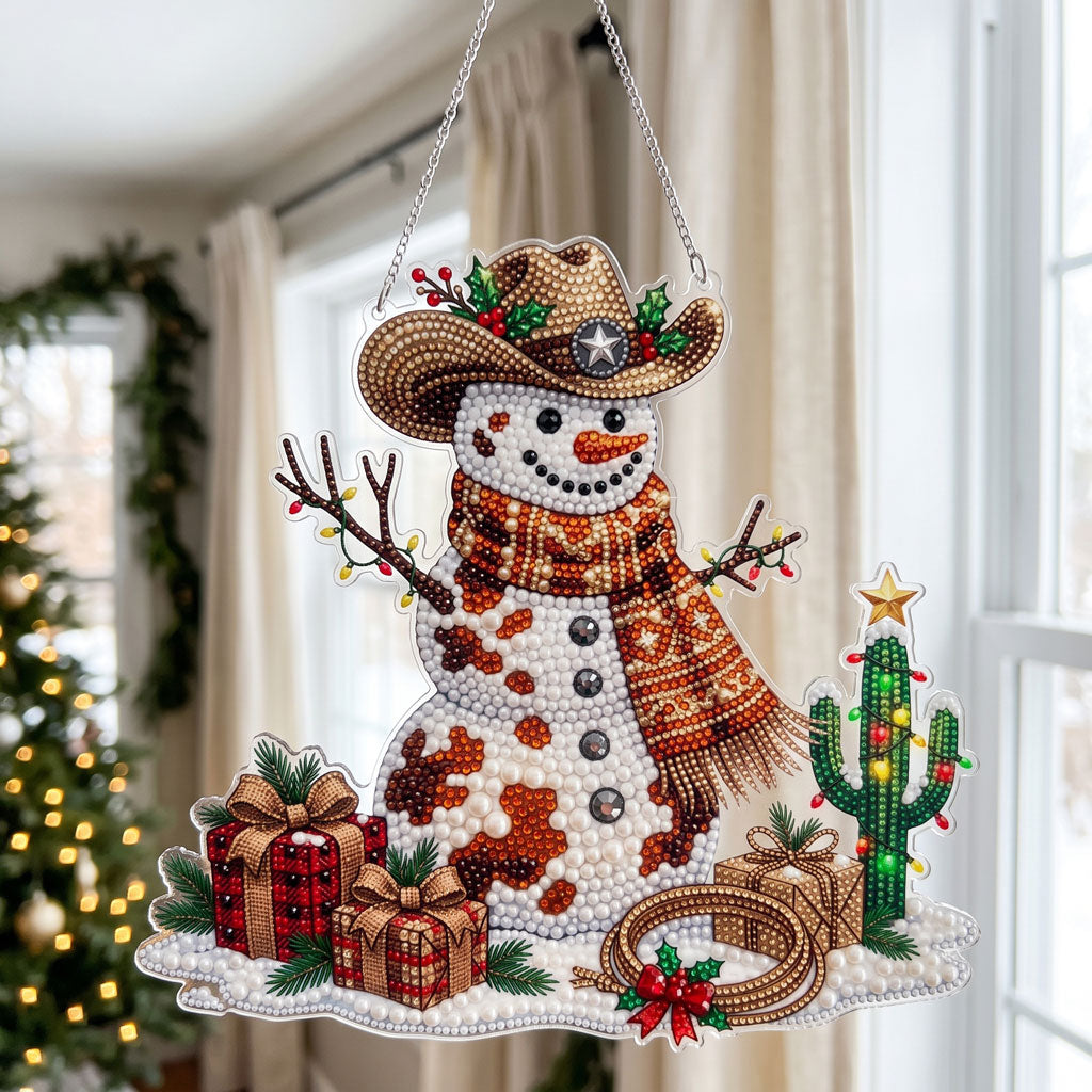 Cowboy Snowman Diamond Art Ornament Kit – Sparkling DIY Western Christmas Decor