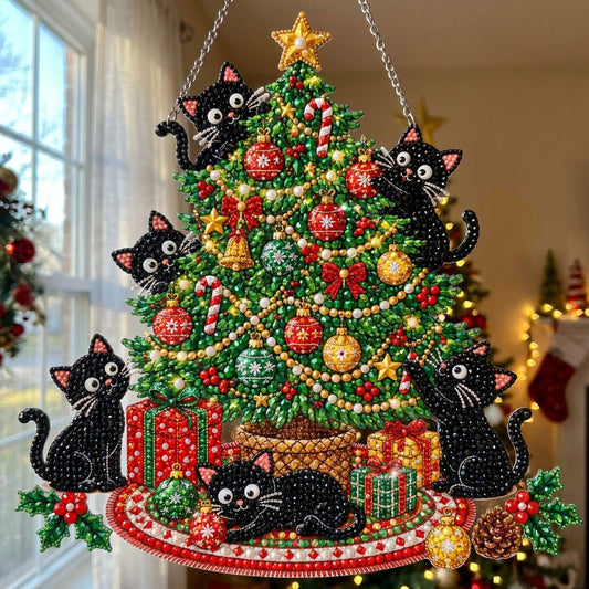 Black Cat Christmas Tree Diamond Art Hanging Ornament Kit