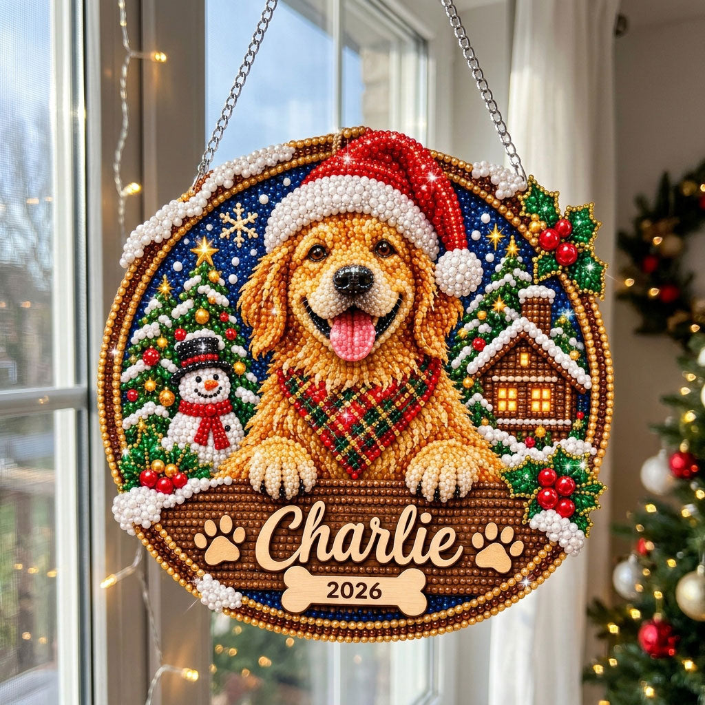 Personalized Golden Retriever Santa Diamond Art Hanging Ornament Kit