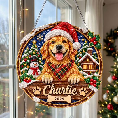 Personalized Golden Retriever Santa Diamond Art Hanging Ornament Kit