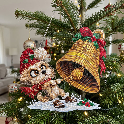 Christmas Bell Pup Diamond Art Ornament Kit – Sparkling DIY Holiday Hanging Ornament