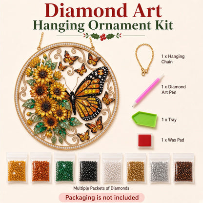 Monarch Butterflies & Sunflowers Diamond Art Hanging Ornament Kit