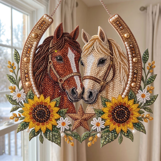 Sunflower Horse Pair Diamond Art Ornament Kit – Sparkling DIY Country Hanging Decor