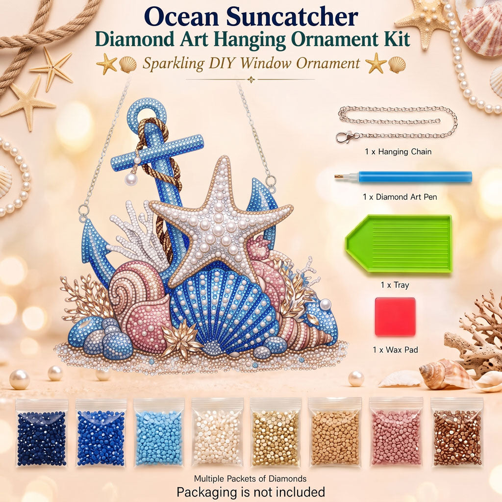 Coastal Seashell Anchor Diamond Art Ornament Kit – Sparkling DIY Christmas Window Decor