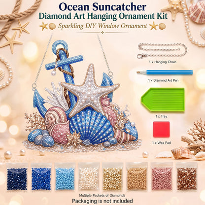 Coastal Seashell Anchor Diamond Art Ornament Kit – Sparkling DIY Christmas Window Decor