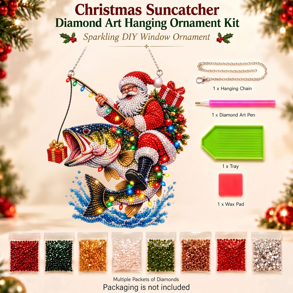🔥 Limited Time 70% OFF - 🎅🐟 Santa Fishing Adventure Diamond Art Ornament Kit – Sparkling DIY Christmas Hanging Decor