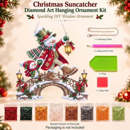 Christmas Snowman Bridge Diamond Art Ornament Kit – Sparkling DIY Holiday Hanging Decor